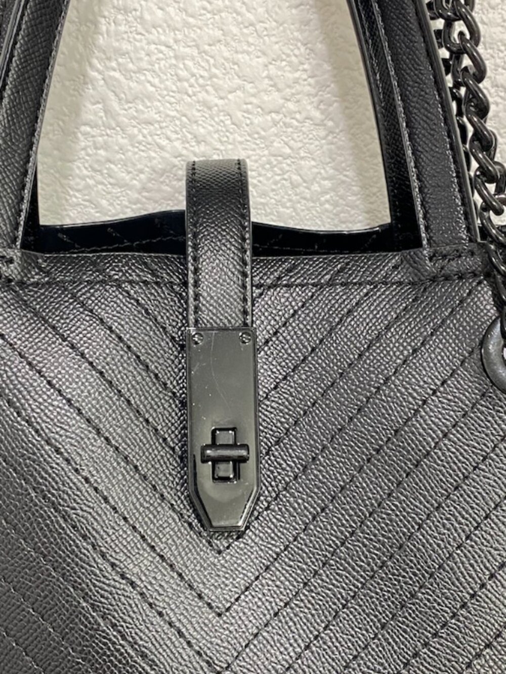Aldo Black Chevron Quilted Tote Bag Shoulder Handbag Minimalist Work Size OS - Picture 5 of 13